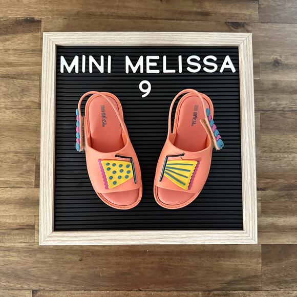 Mini Melissa Mia Fabula Coral Orange Yellow Blue Butterfly Sandals Slingbacks 9 - Picture 1 of 10